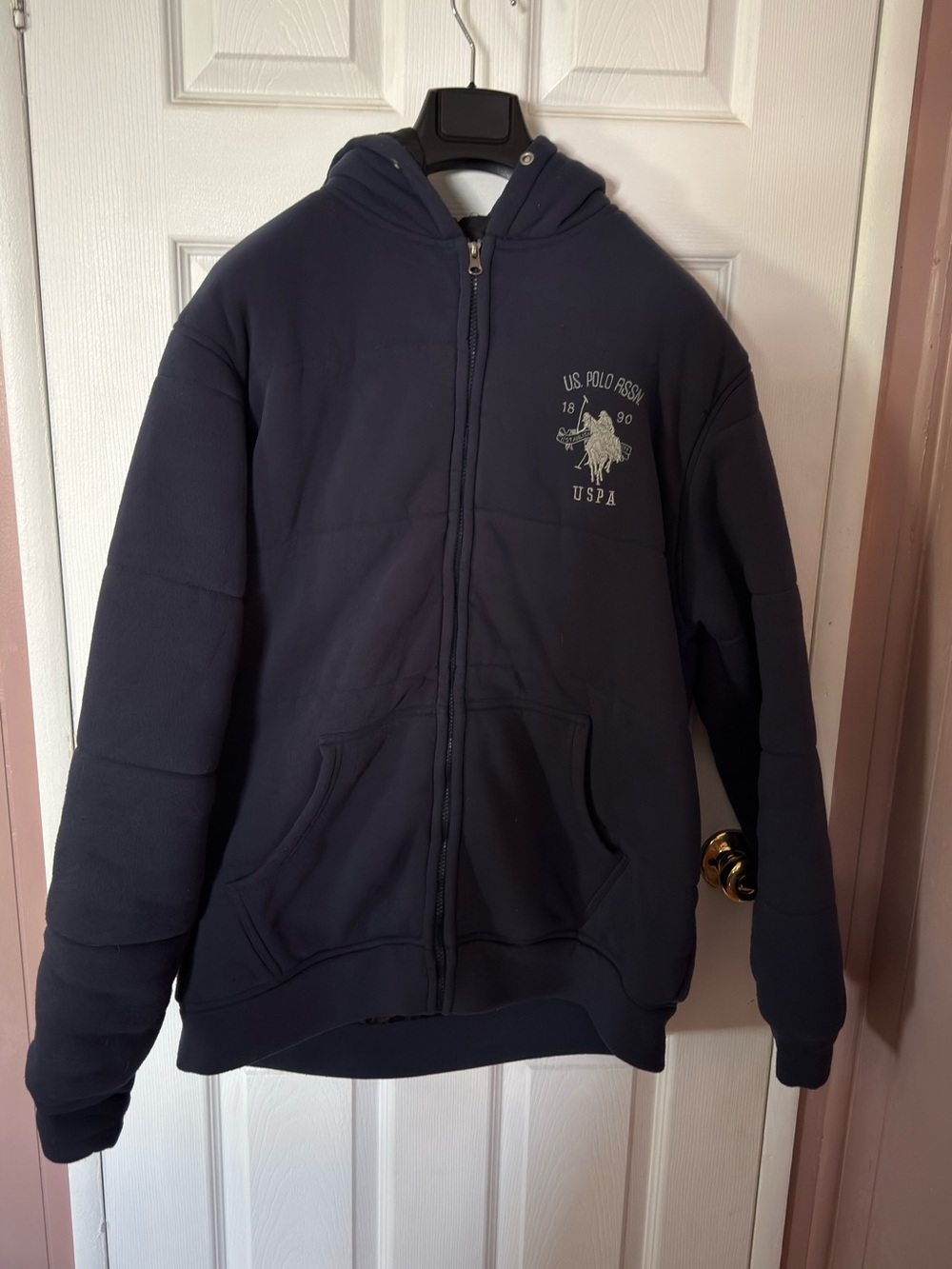 U.S. Polo Assn. Embroidered Navy Hooded Cotton Puffer Jacket Mens XXL